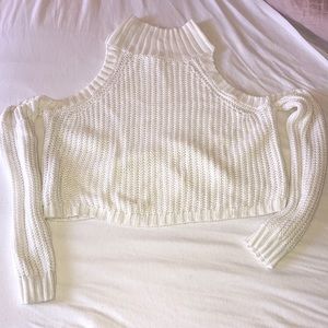 Knitted White Crop turtleneck sweater